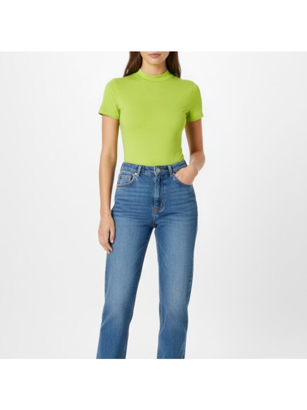 Fashion Nova Lime Green High Neck Short Sleeve Bodysuit Size L